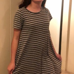 Knee length Grey and White Striped LulaRoe Carly